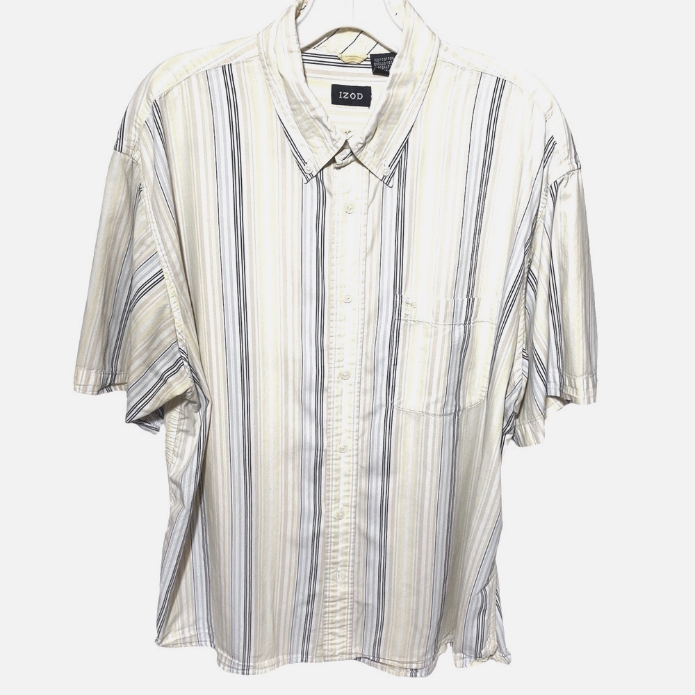 IZOD Mens Button Down Striped Short Sleeve Shirt In X-Large